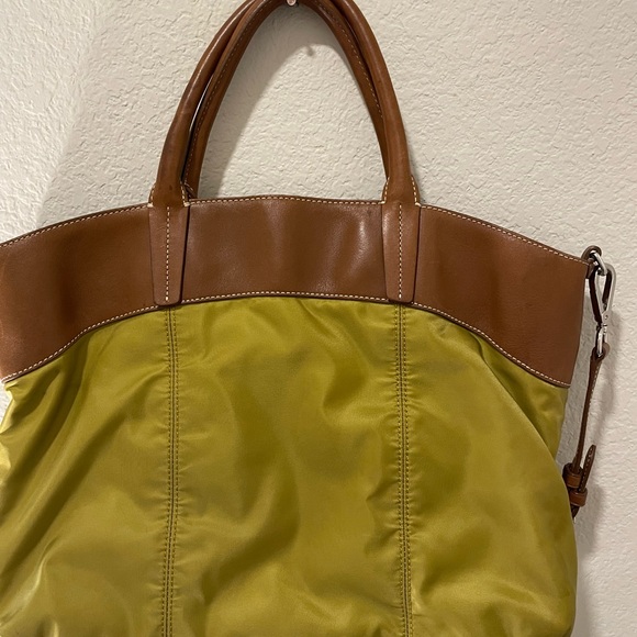 TUMI Green Nylon and Leather Open Top Tote Travel Bag Handbag - Picture 6 of 10